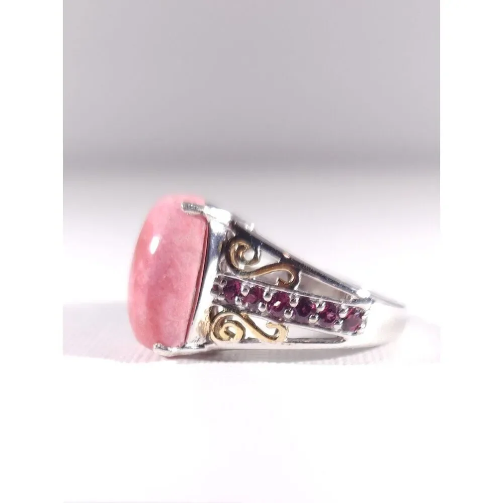 Thulite and Garnet 14k YG Accents Platinum over Sterling Silver